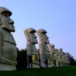 Unexpected Encounter: Moai statues from Easter Island in Hokkaido, Japan, creating a captivating contrast.