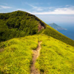 Scenic coastal hiking trail on Hachijojima volcanic island