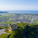 Coastal medieval castle aerial view